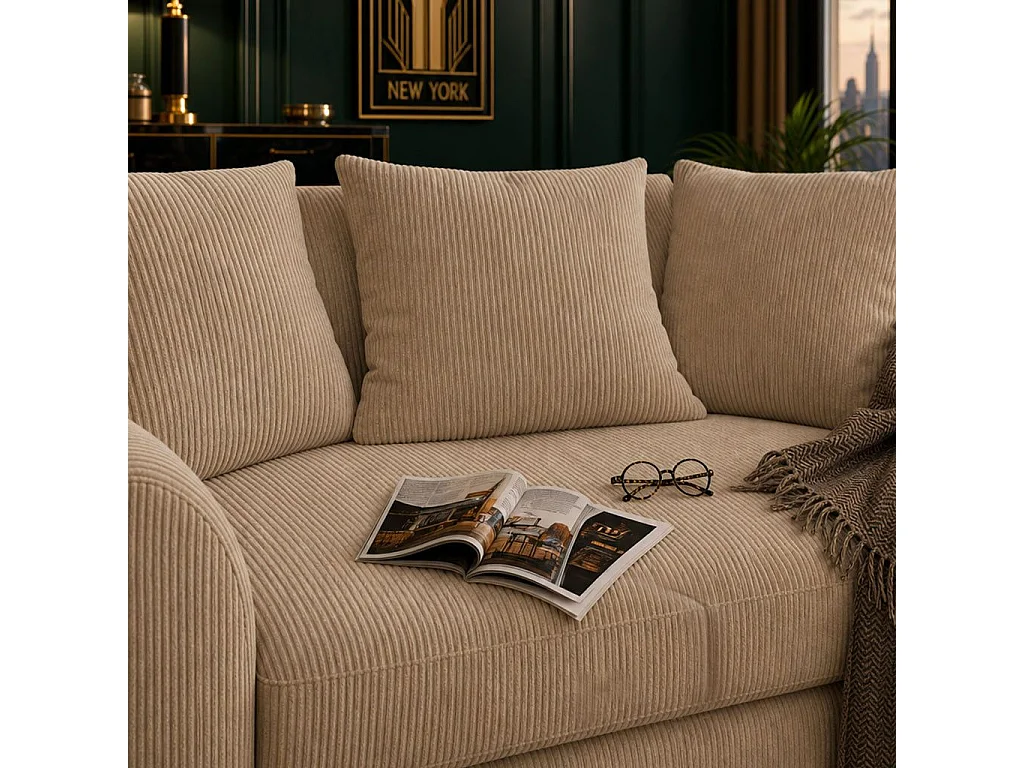 2-Sitzer Samt-Cord-Sofa in Beige, Kompakt und Bequem