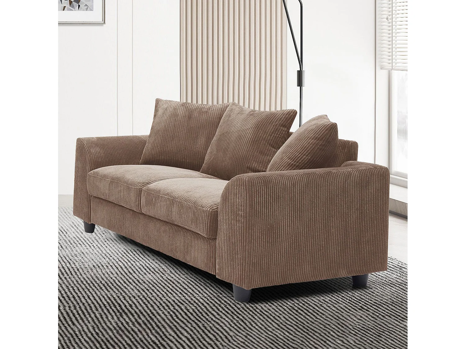 Canapé contemporain 2 places Mozart Velours côtelé Marron