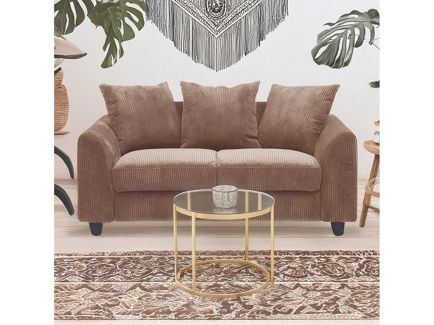 Zeitgenössisches 2-Sitzer-Sofa Mozart Cord Velours Braun Eleganz und Komfort