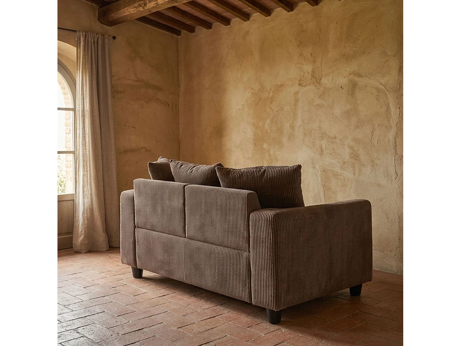 Zeitgenössisches 2-Sitzer-Sofa Mozart Cord Velours Braun Eleganz und Komfort