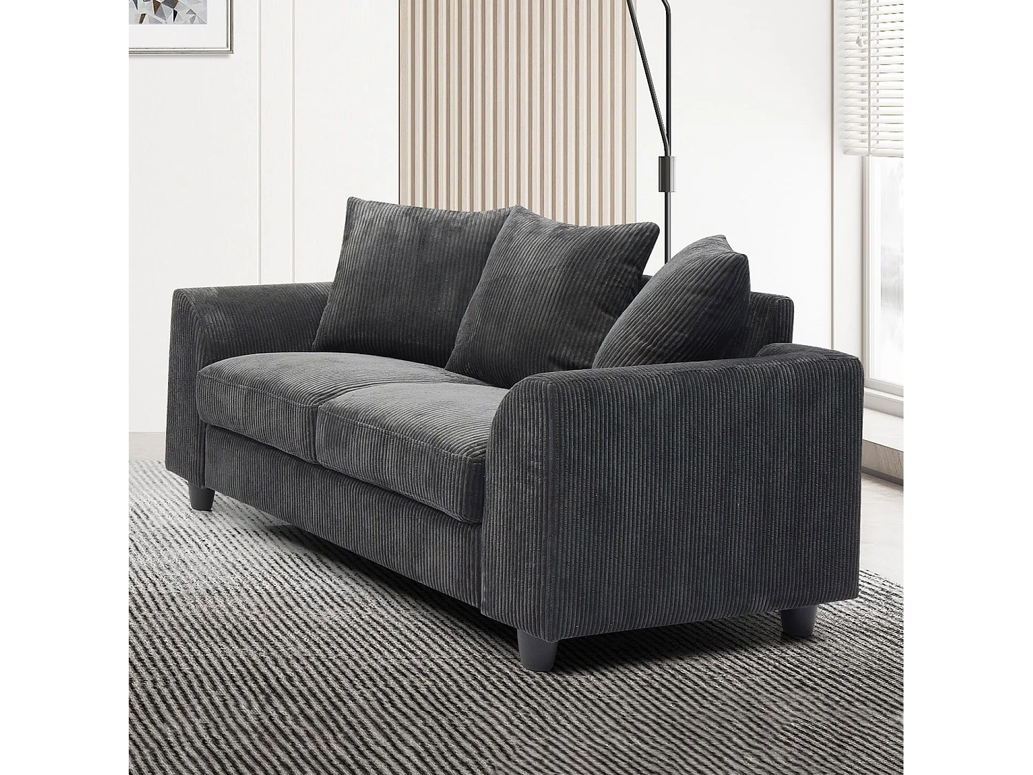 Canapé contemporain 2 places Mozart Velours côtelé Gris foncé