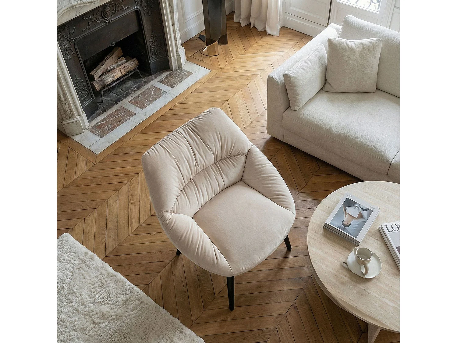 Fauteuil moderne et confortable Patrick Velours Beige