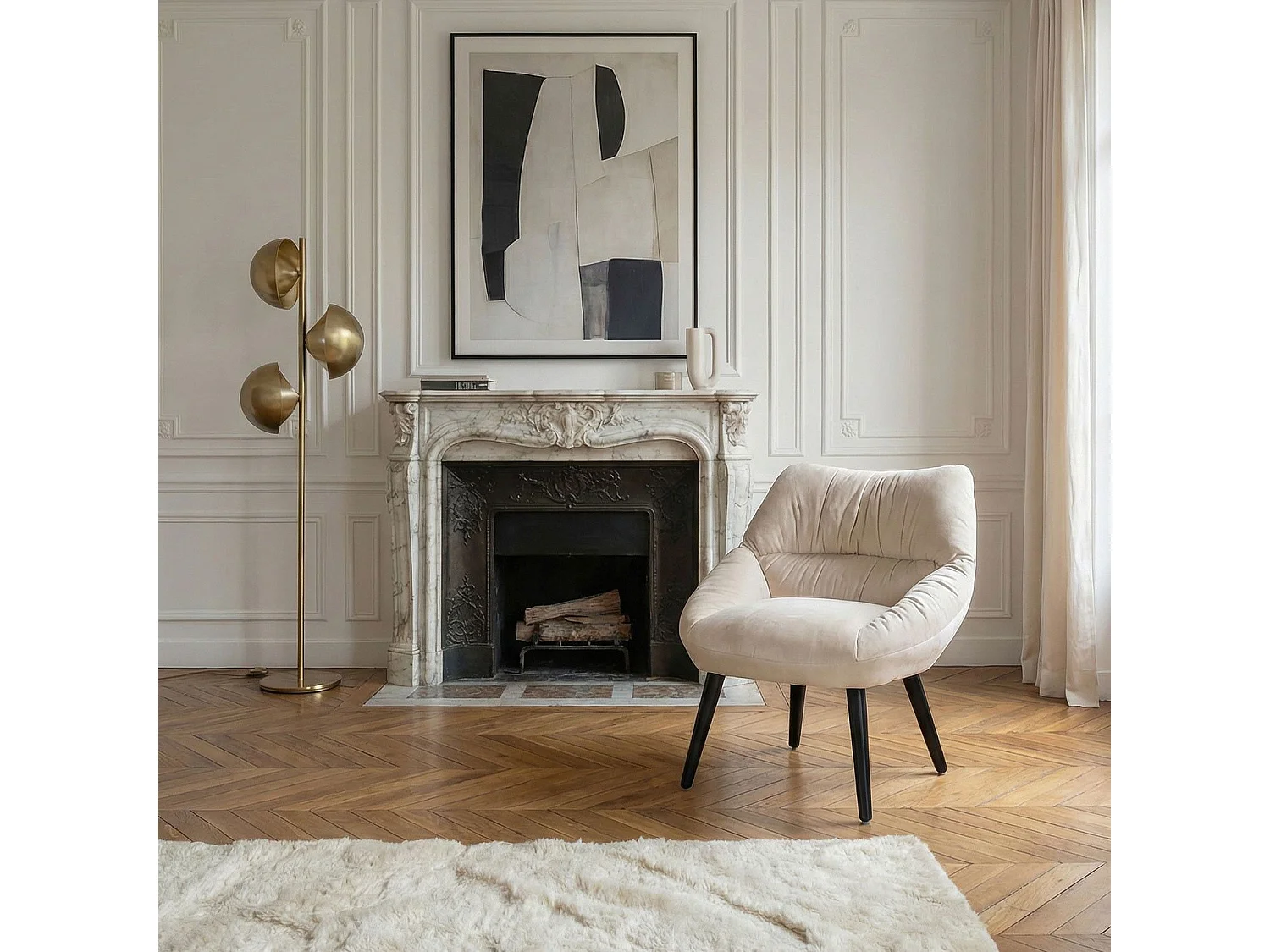 Fauteuil moderne et confortable Patrick Velours Beige