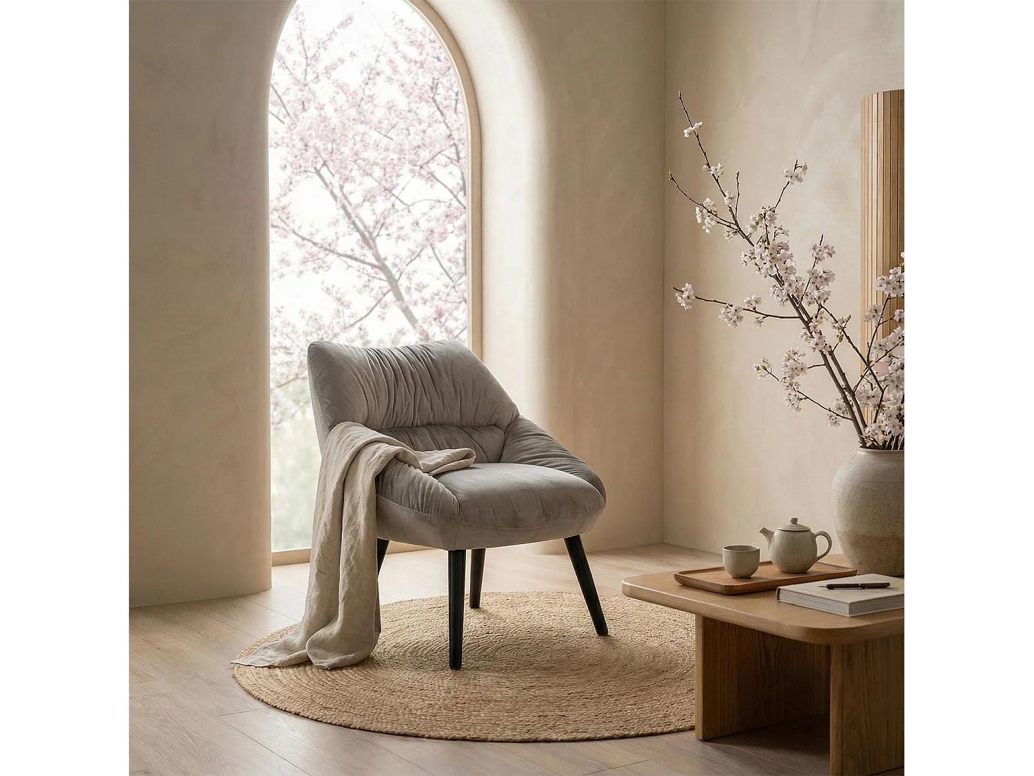 Fauteuil moderne et confortable Patrick Velours Gris