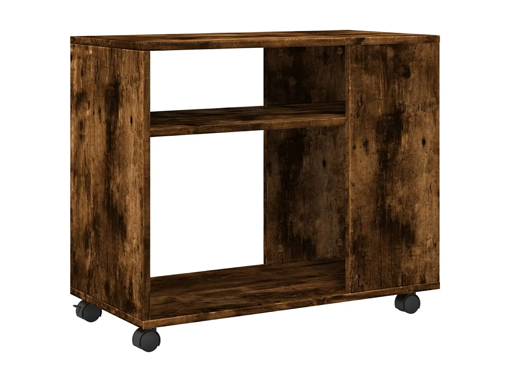 Table d'appoint avec roues chêne fumé bois d'ingénierie