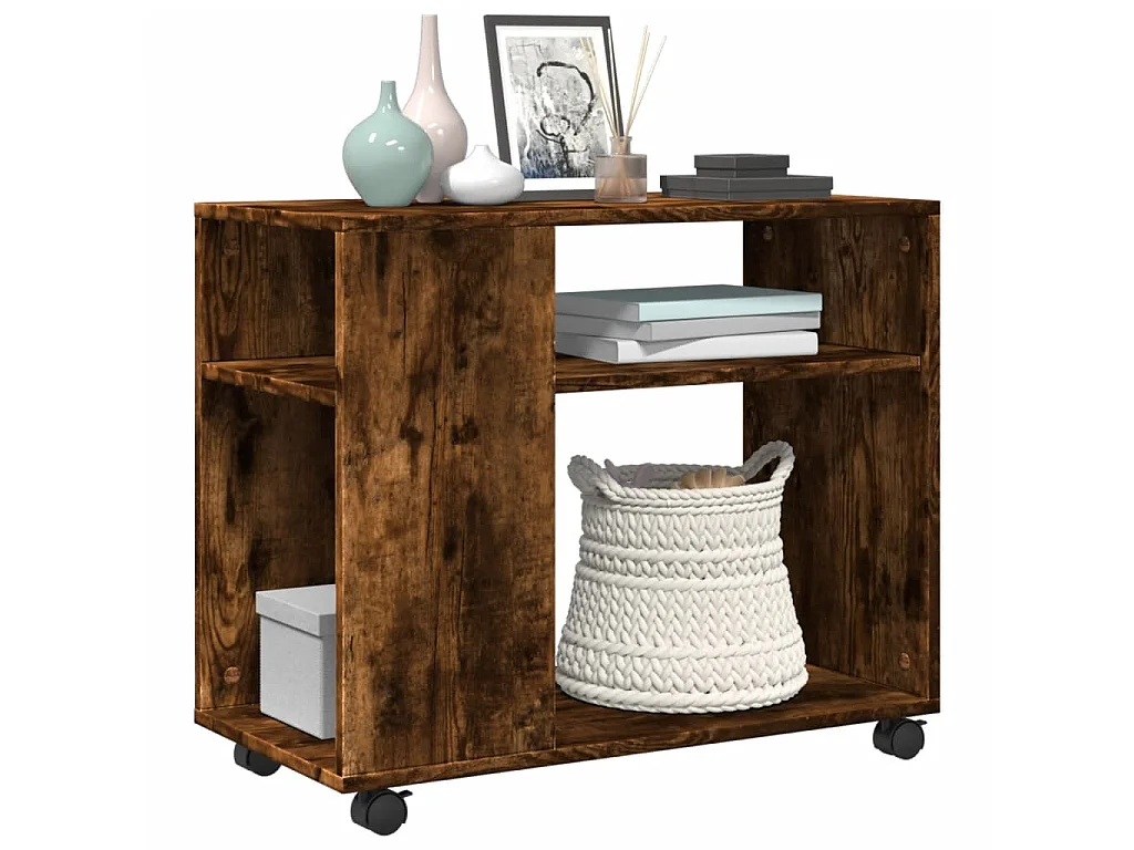 Table d'appoint avec roues chêne fumé bois d'ingénierie