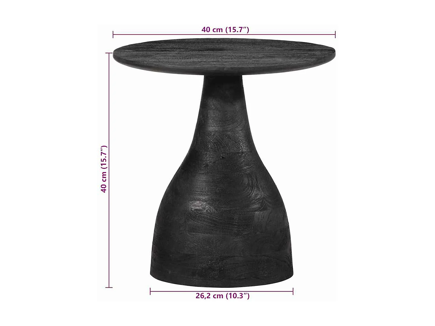Mesa de apoio preto Ø40x40 cm madeira de mangueira maciça