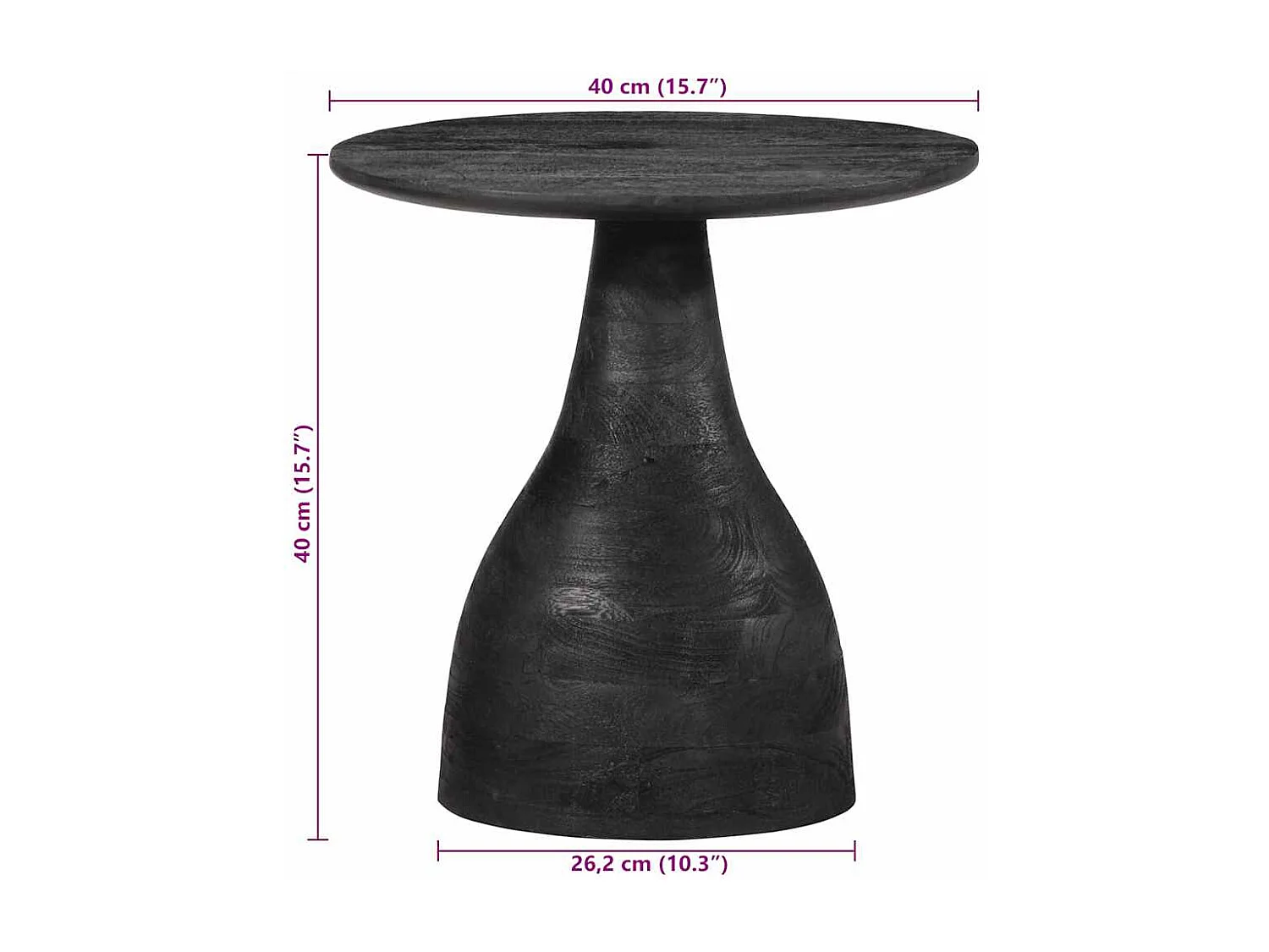 Mesa de apoio preto Ø40x40 cm madeira de mangueira maciça