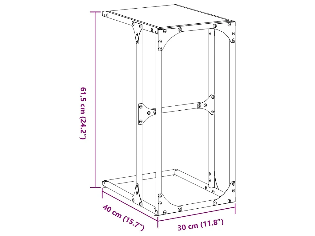 Bijzettafel met zwart glazen blad 40x30x61,5 cm staal