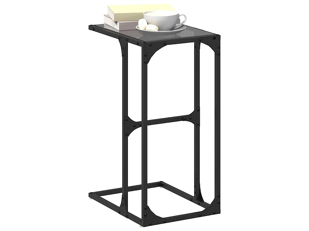Tavolino con Vetro Nero 40x30x61,5cm in Acciaio