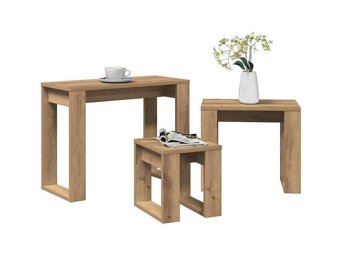 Tables gigognes 3 pcs chêne artisanal bois d'ingénierie