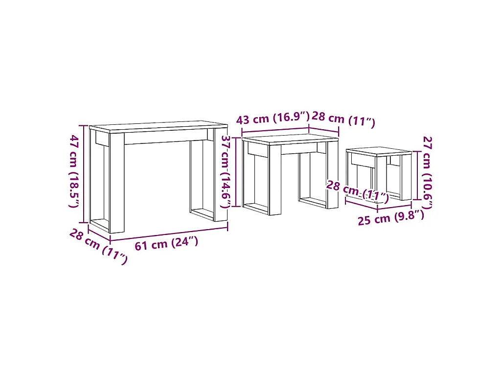 Tables gigognes 3 pcs chêne artisanal bois d'ingénierie