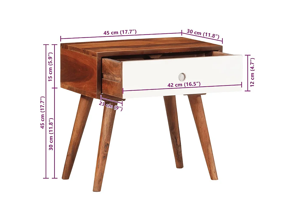 Tavolino 45x30x45 cm in Legno Massello di Acacia
