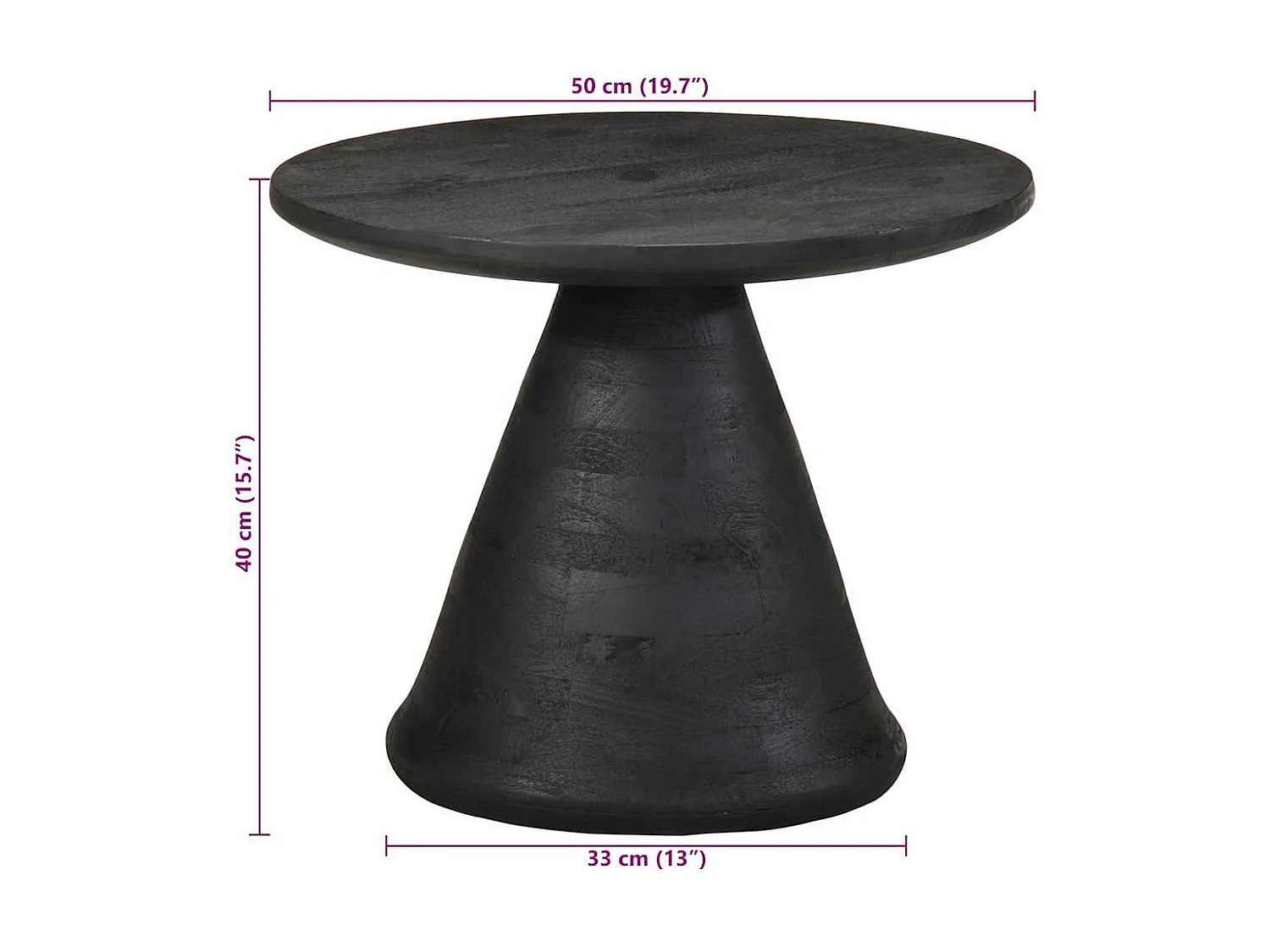 Table d'appoint noir Ø50x40 cm bois de manguier massif