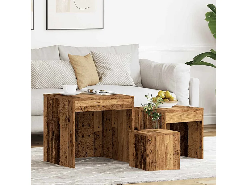 3-delige Tafeltjesset bewerkt hout oud houtkleurig