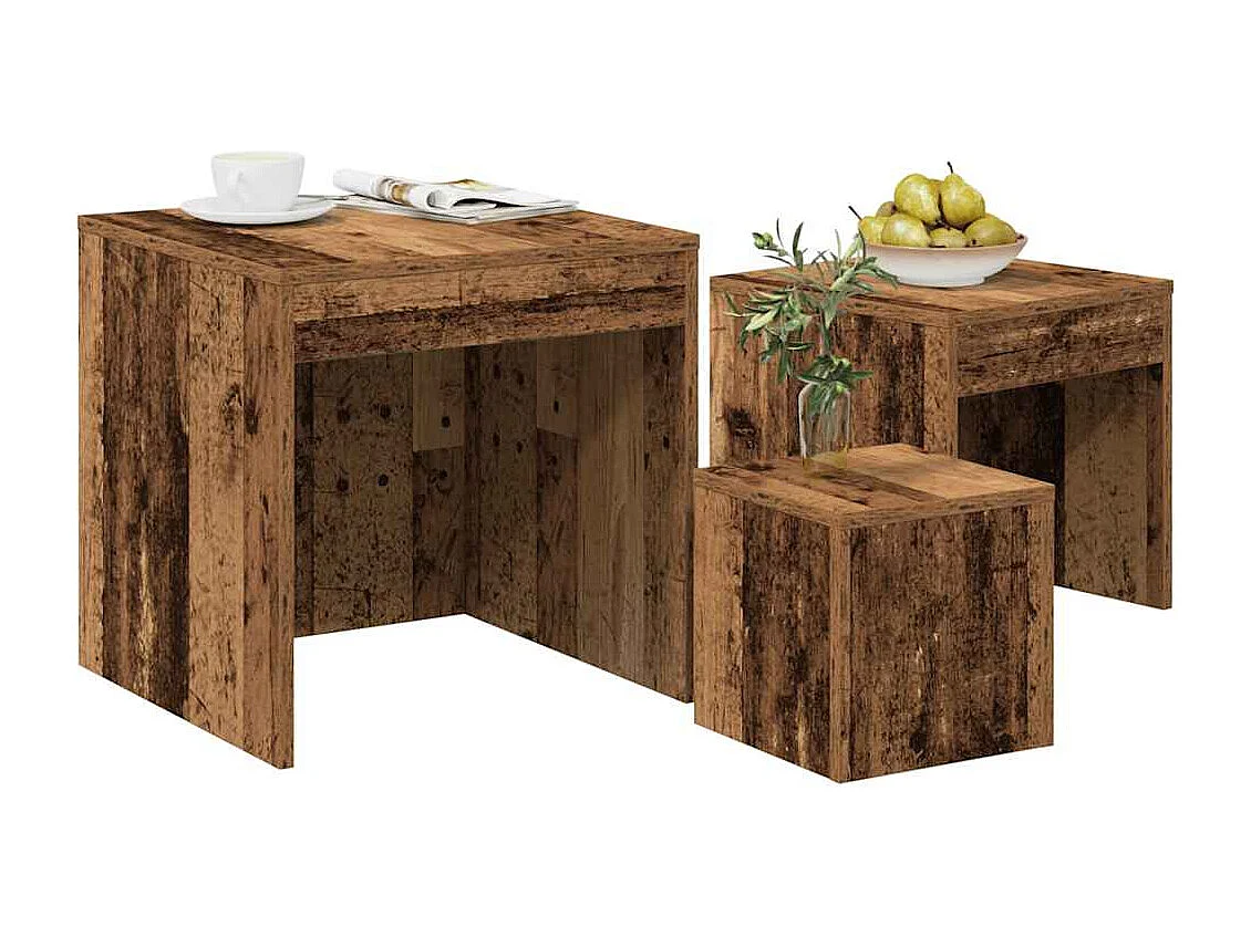 Tables gigognes 3 pcs vieux bois bois d'ingénierie