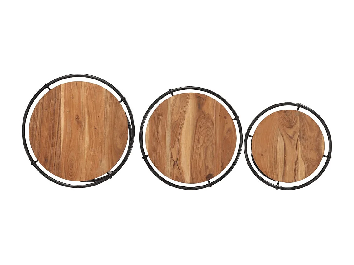 Tavolini a Incastro 3 pz in Legno Massello di Acacia