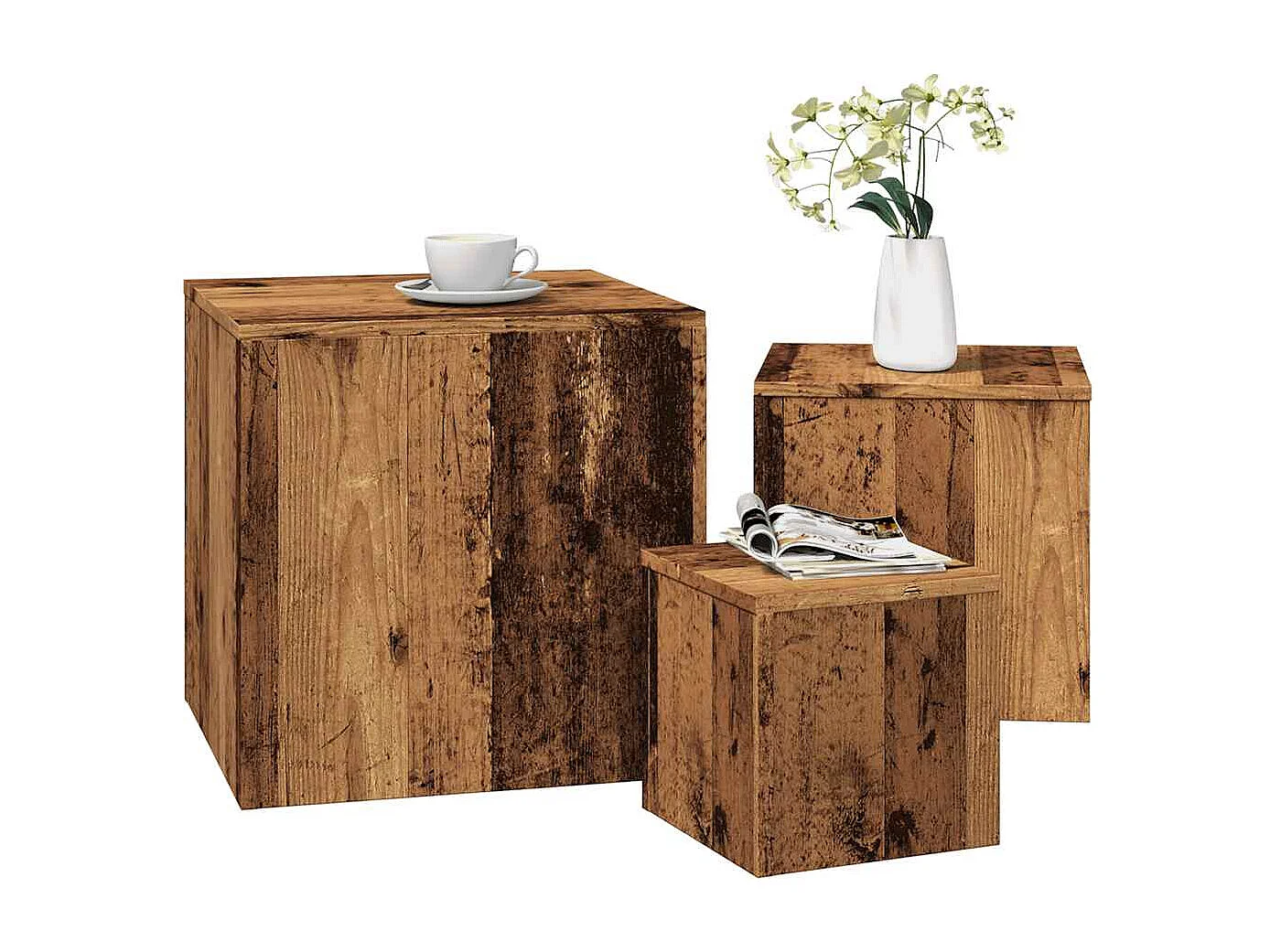 Tables d'appoint 3 pcs vieux bois bois d'ingénierie