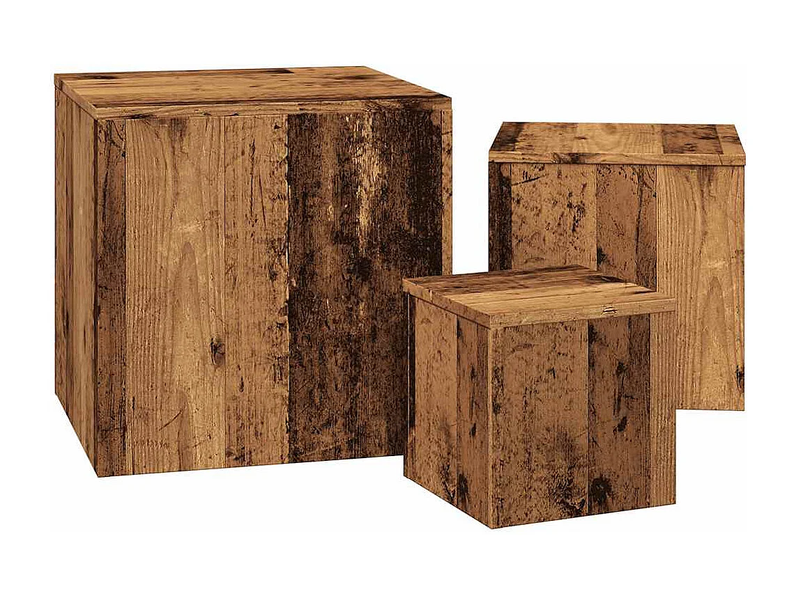 Tables d'appoint 3 pcs vieux bois bois d'ingénierie