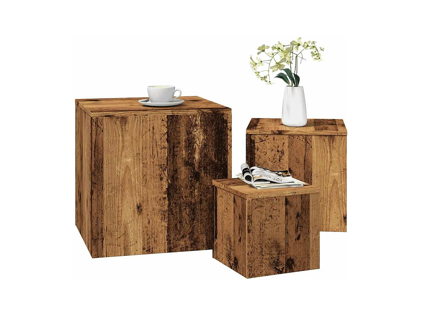 Tables d'appoint 3 pcs vieux bois bois d'ingénierie
