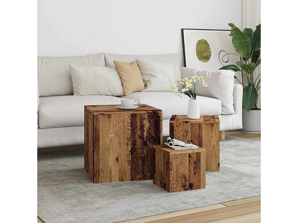 Tables d'appoint 3 pcs vieux bois bois d'ingénierie
