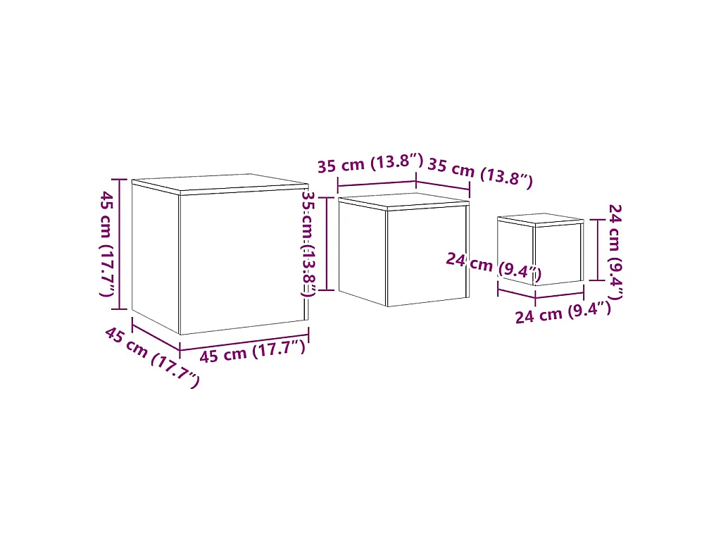 Tables d'appoint 3 pcs vieux bois bois d'ingénierie