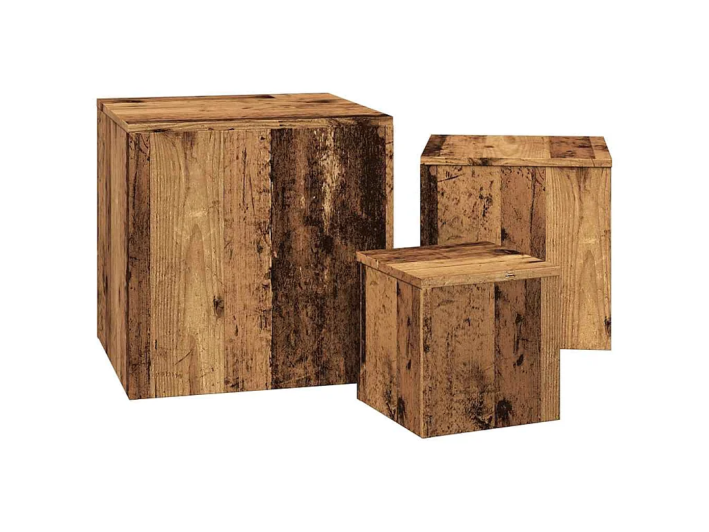 Tables d'appoint 3 pcs vieux bois bois d'ingénierie