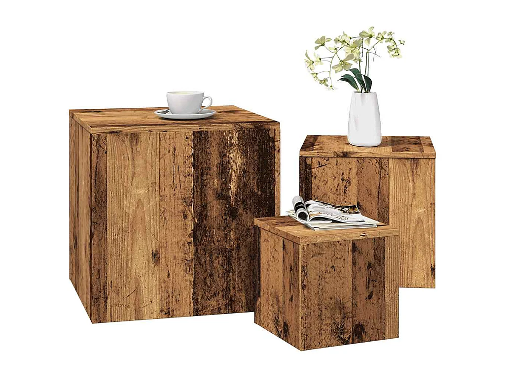 Tables d'appoint 3 pcs vieux bois bois d'ingénierie