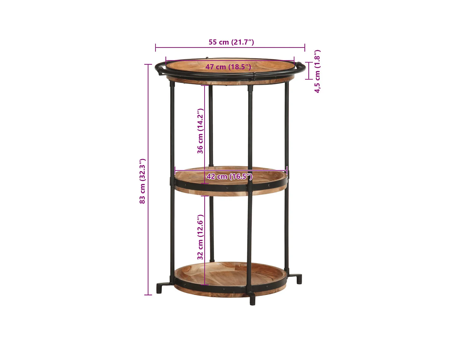Table d'appoint Ø55x83 cm bois massif d'acacia