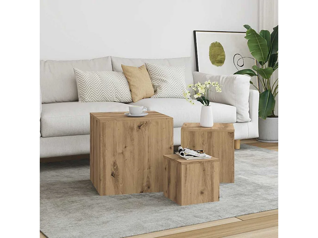 Tables d'appoint 3 pcs chêne artisanal bois d'ingénierie