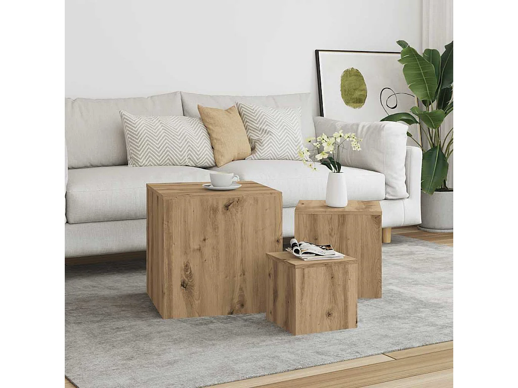 Tavolini 3 pz Rovere Artigianale in Legno Multistrato