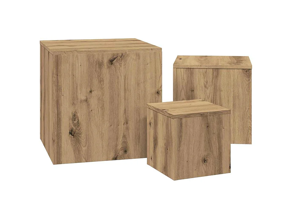 Tavolini 3 pz Rovere Artigianale in Legno Multistrato