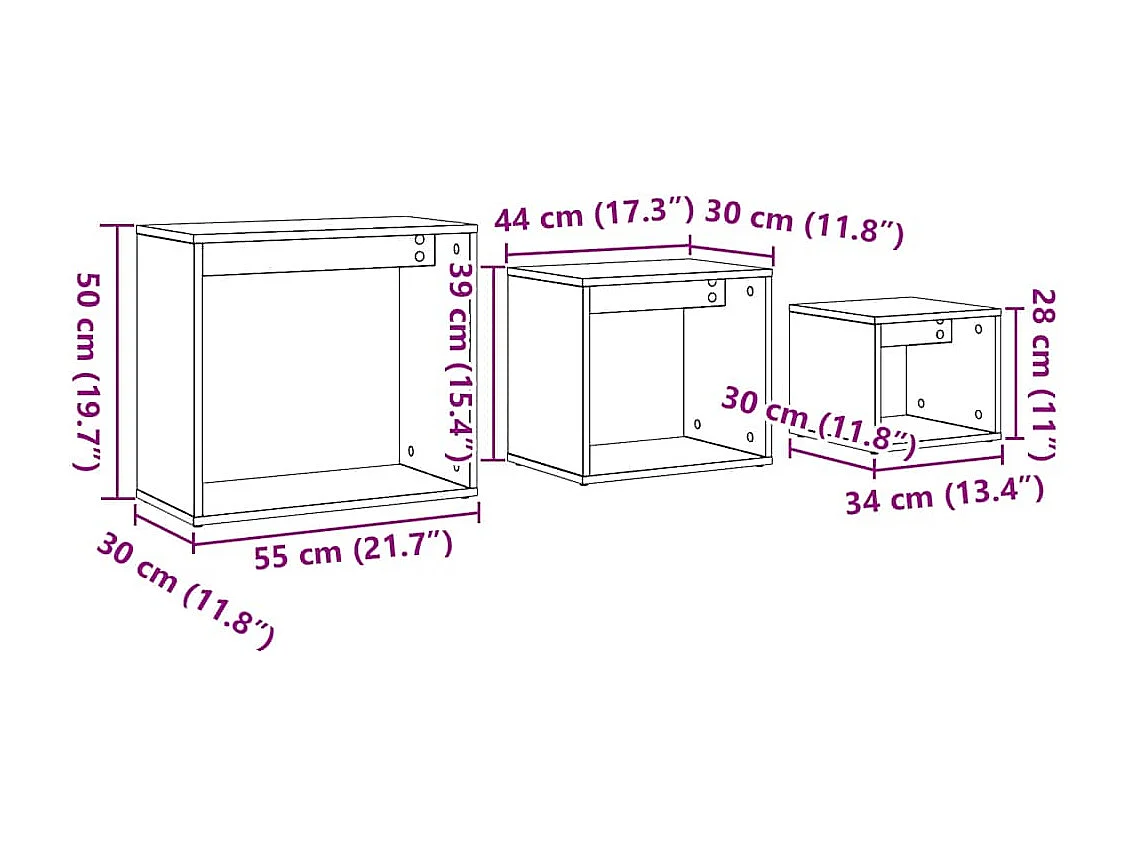 Tables gigognes 3 pcs chêne artisanal bois d'ingénierie