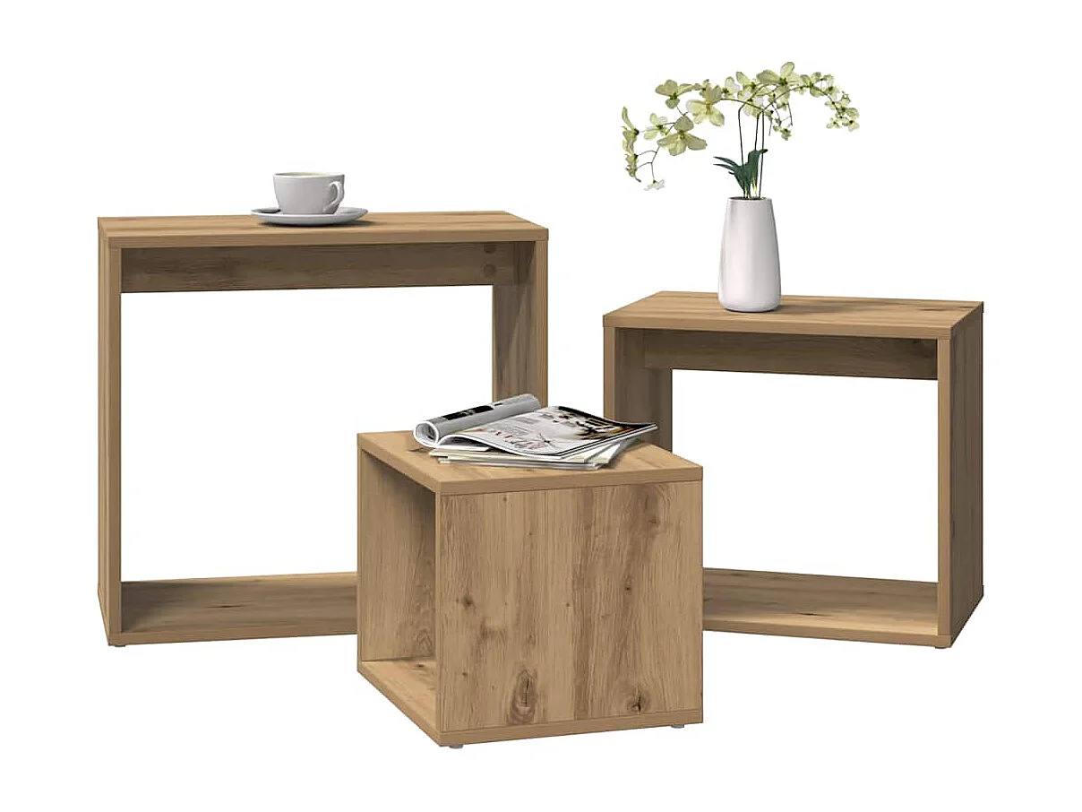 Satztische 3 Stk. Artisan-Eiche Holzwerkstoff