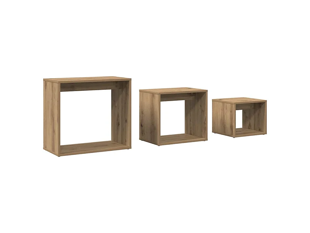 Tavolini Impilabili 3 pz Rovere Artigianale Legno Multistrato