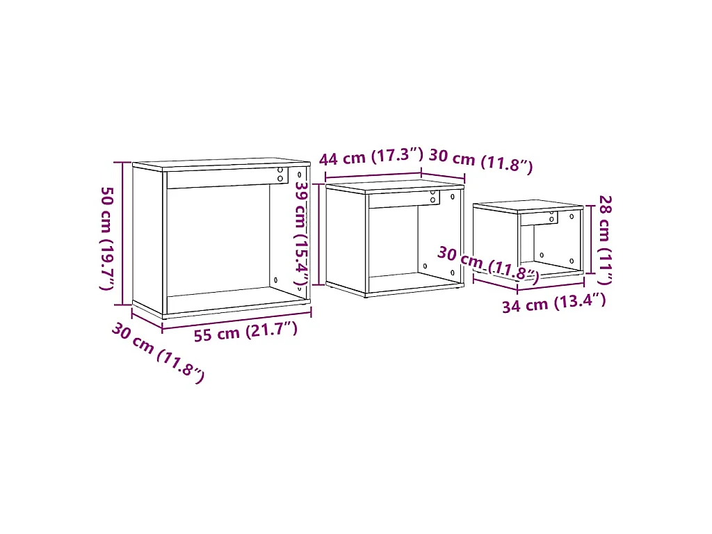 Tavolini Impilabili 3 pz Rovere Artigianale Legno Multistrato
