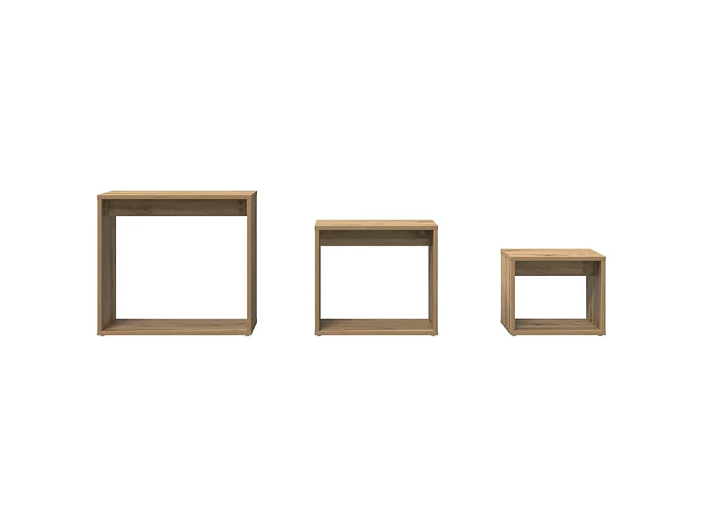 Tavolini Impilabili 3 pz Rovere Artigianale Legno Multistrato