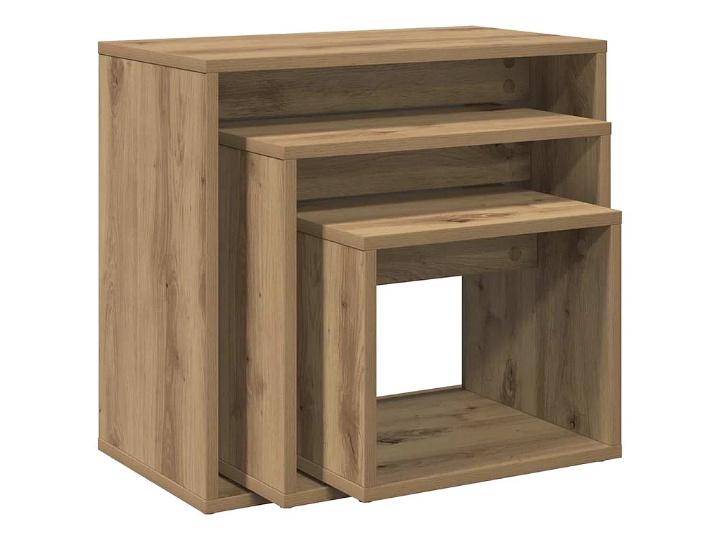 Tavolini Impilabili 3 pz Rovere Artigianale Legno Multistrato