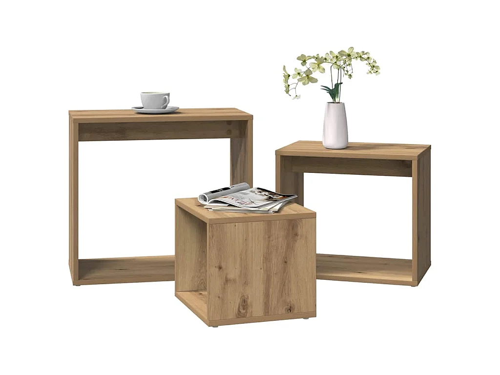 Tables gigognes 3 pcs chêne artisanal bois d'ingénierie