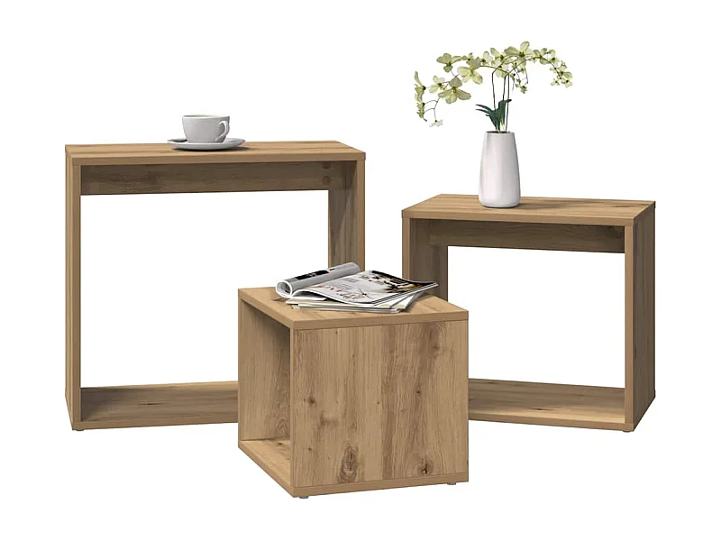 Tables gigognes 3 pcs chêne artisanal bois d'ingénierie