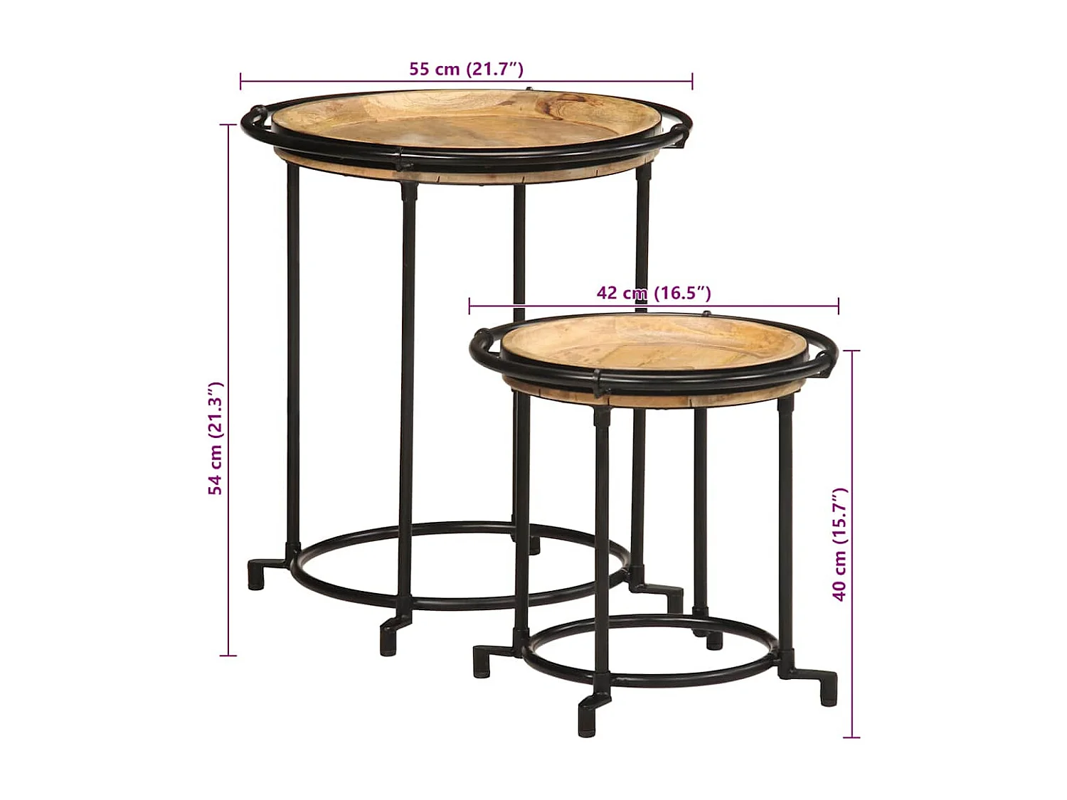 2-tlg. Beistelltisch-Set Massivholz Mango