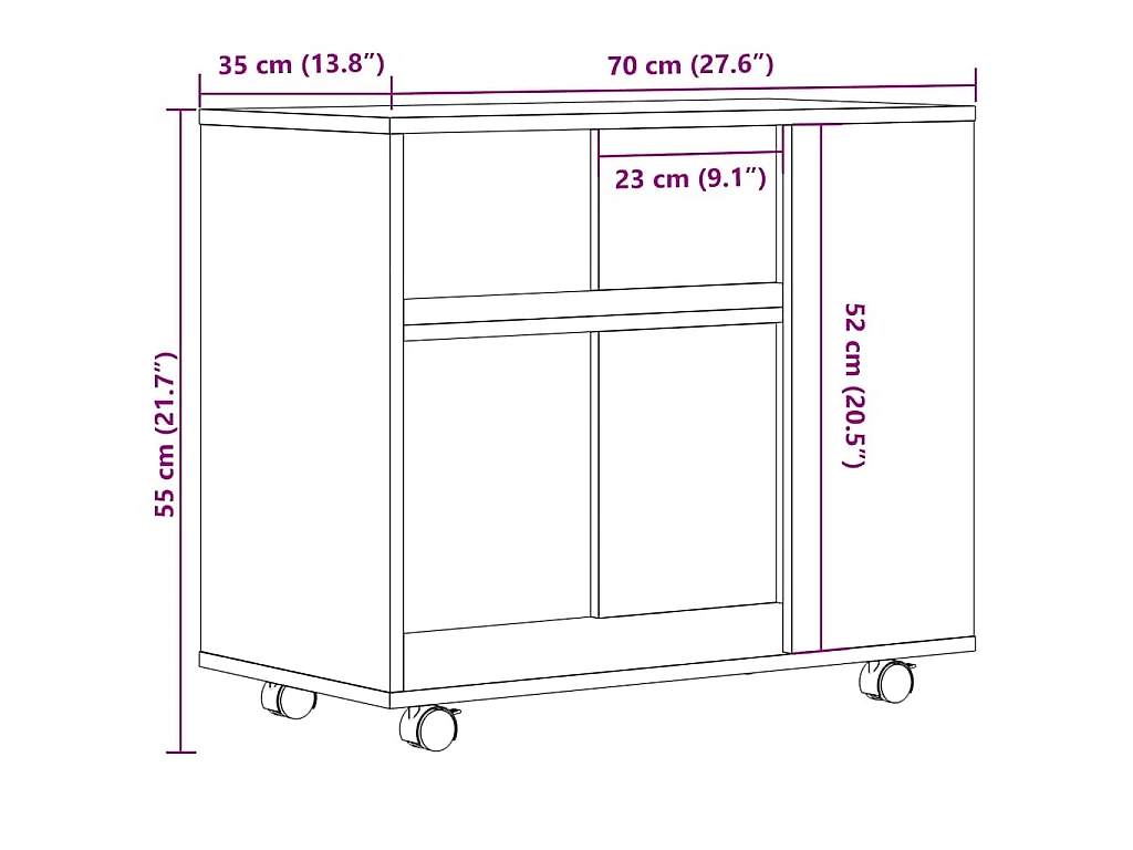 Tavolino Salotto Legno Antico 70x35x60,5 cm in Legno Multistrato