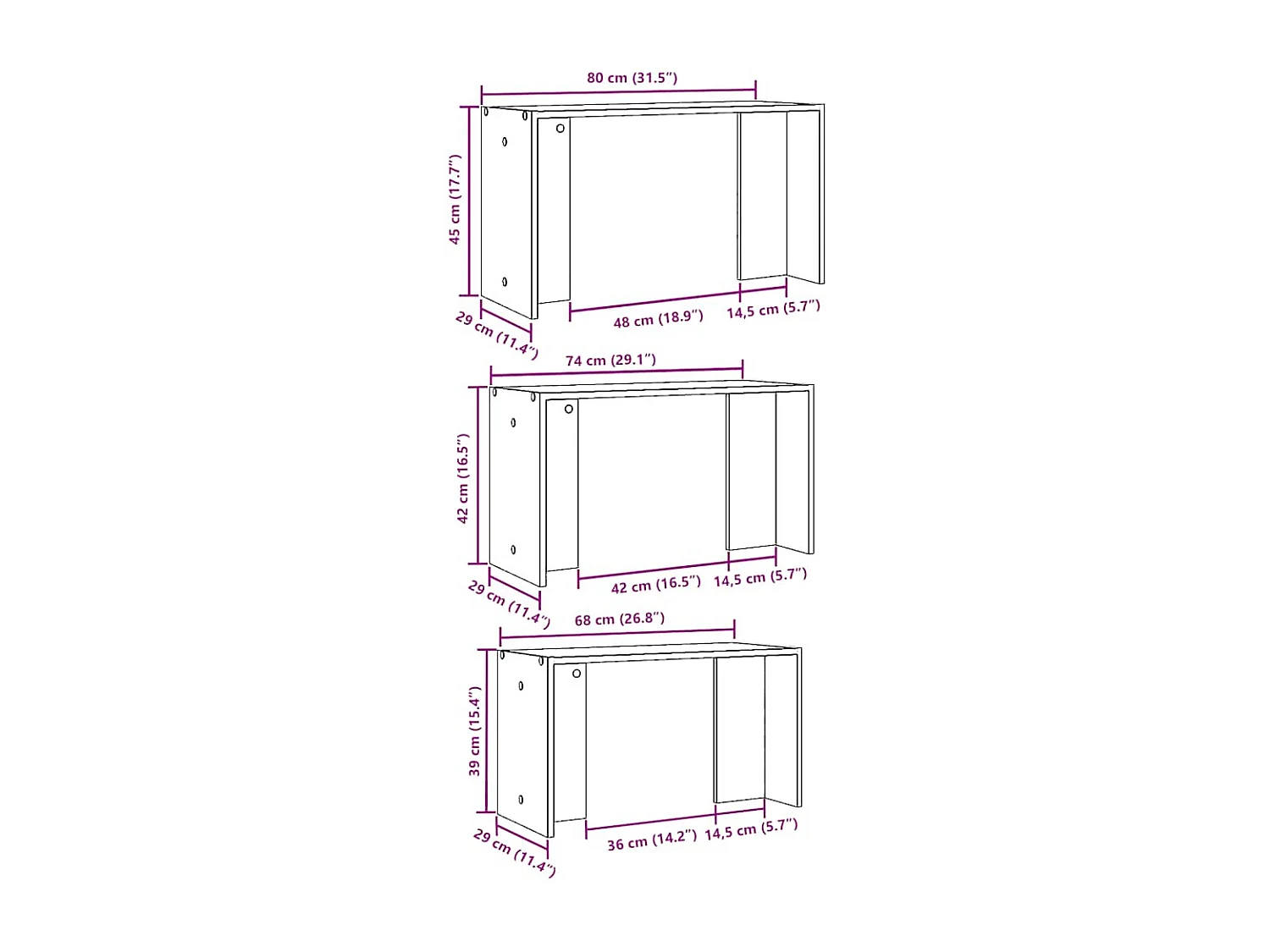 Mesas de encastrar 3 pcs derivados de madeira branco