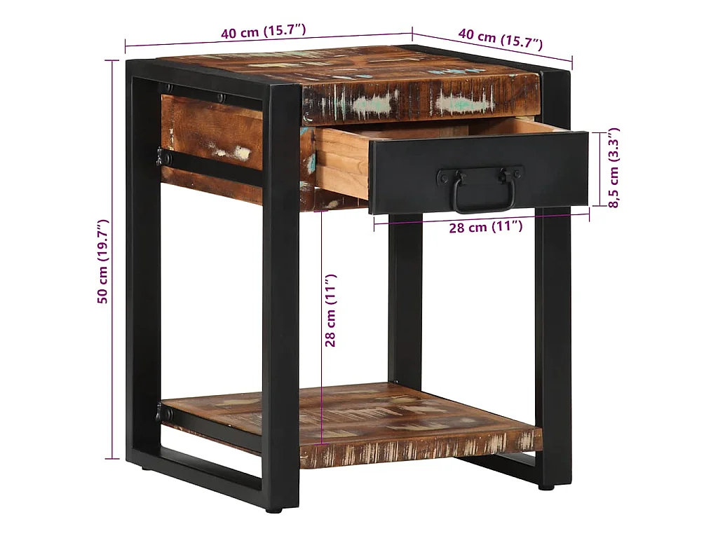 Tavolino Multicolore 40x40x50 cm in Legno Massello Recupero