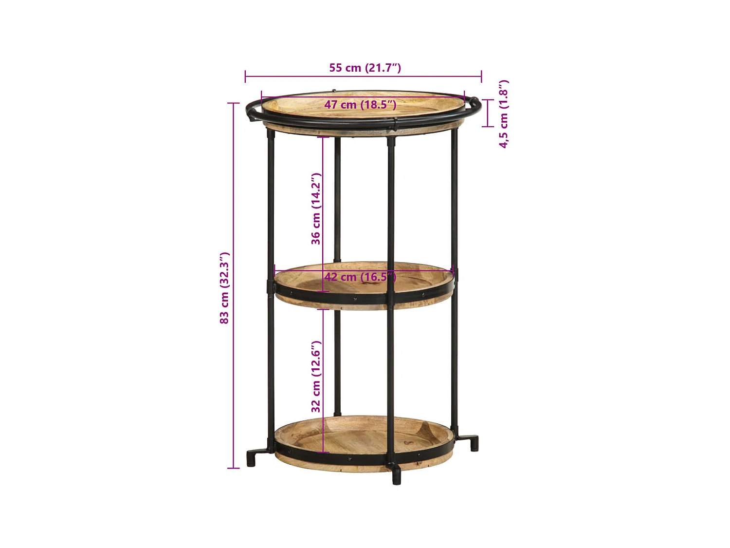 Table d'appoint Ø55x83 cm bois de manguier massif