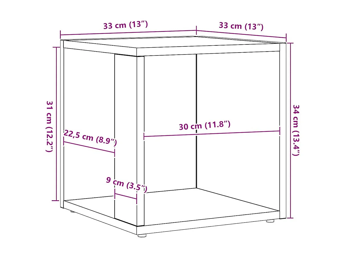Table d'appoint chêne artisanal 33x33x34 cm bois d'ingénierie