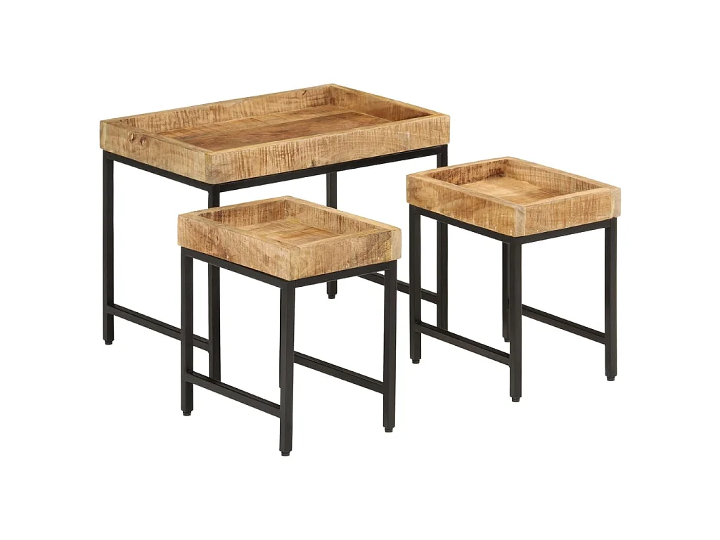 Mesas de centro de encastrar 3pcs mangueira maciça áspera/ferro