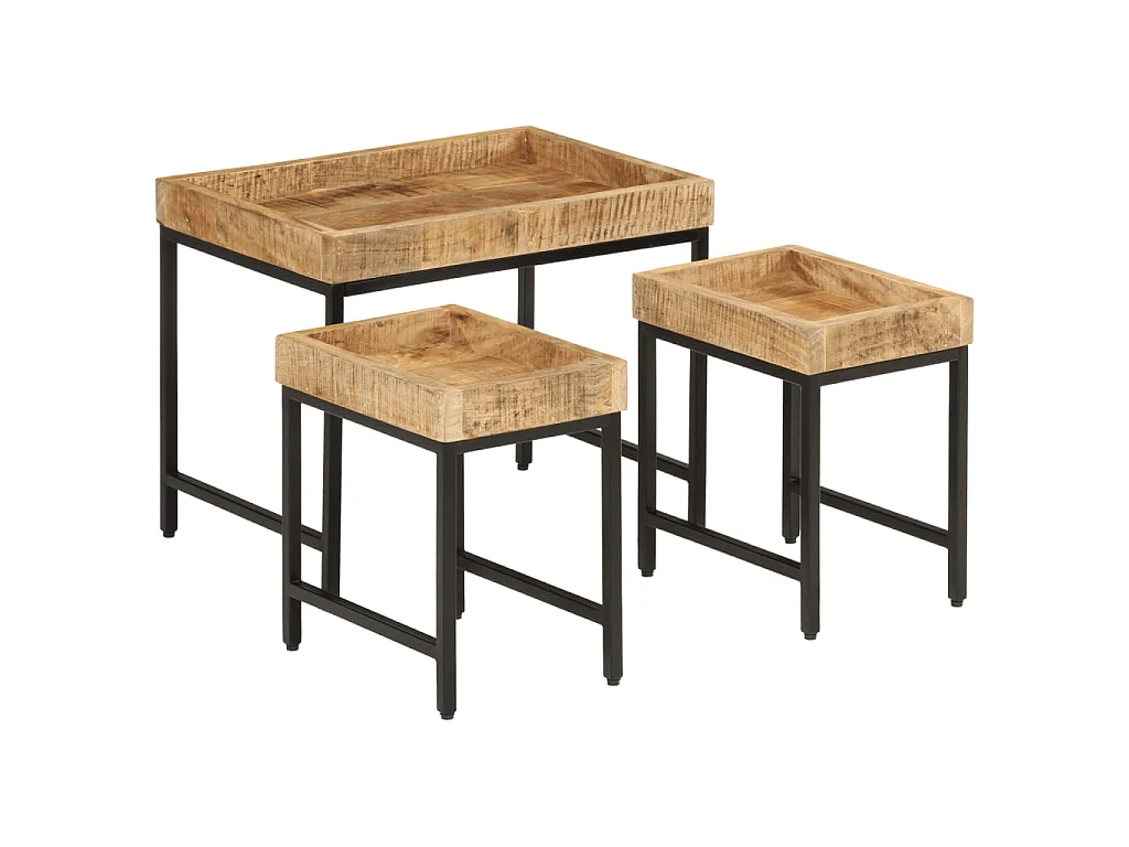 Mesas de centro de encastrar 3pcs mangueira maciça áspera/ferro