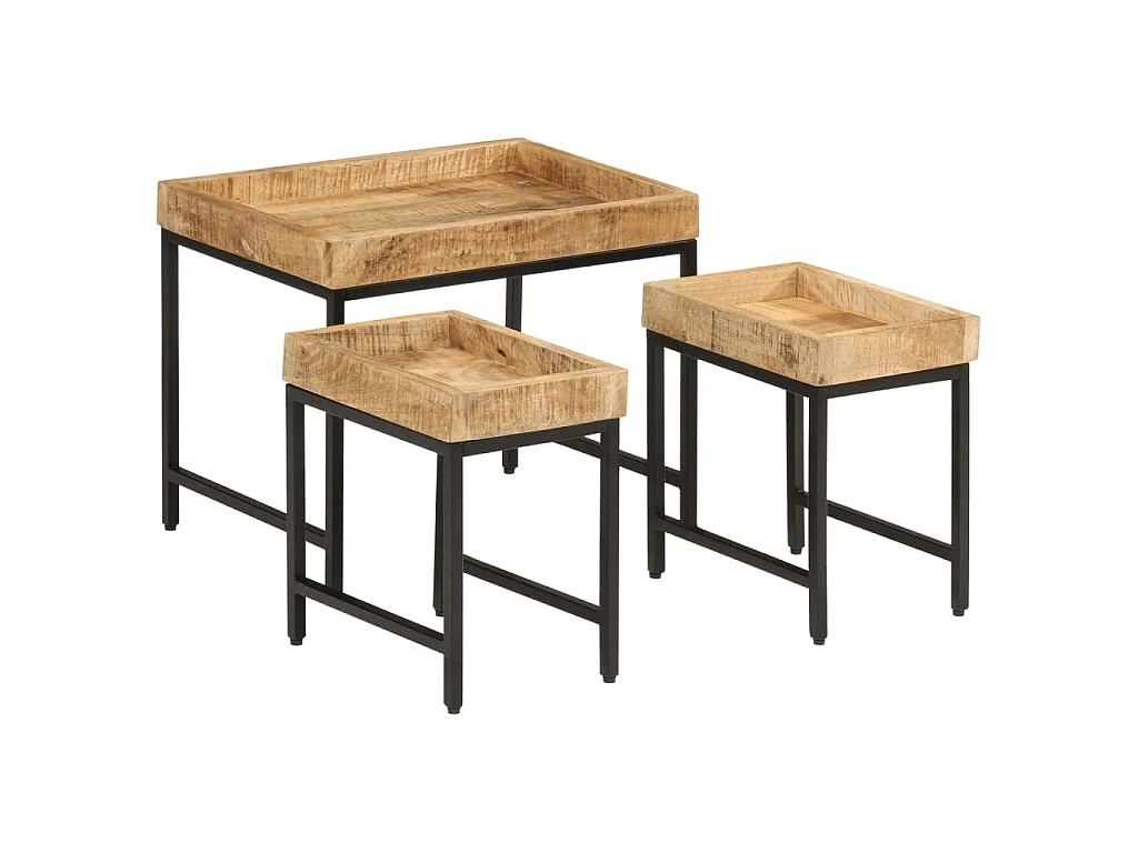 Mesas de centro de encastrar 3pcs mangueira maciça áspera/ferro