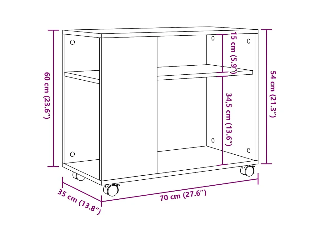 Beistelltisch mit Rollen Weiß 70x35x60 cm Holzwerkstoff